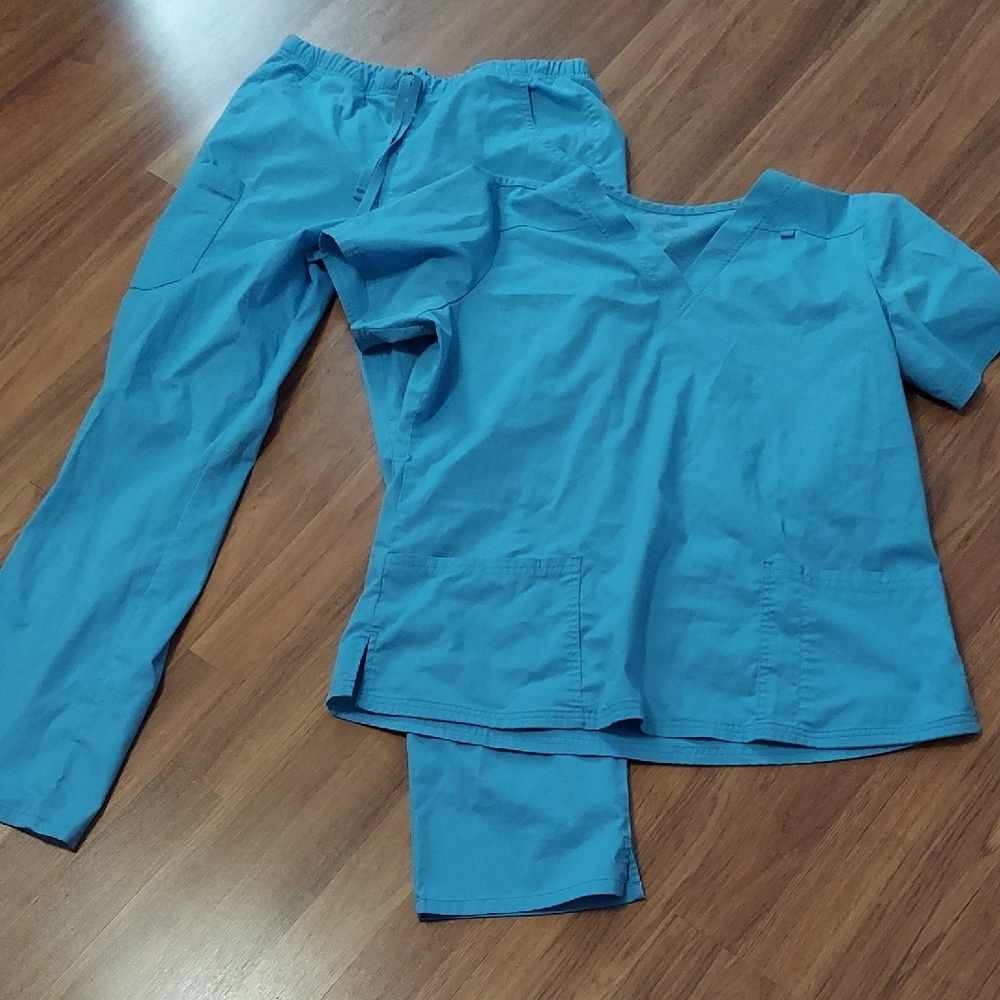 Women's Blue Scrub Set Large Top Medium Bottom